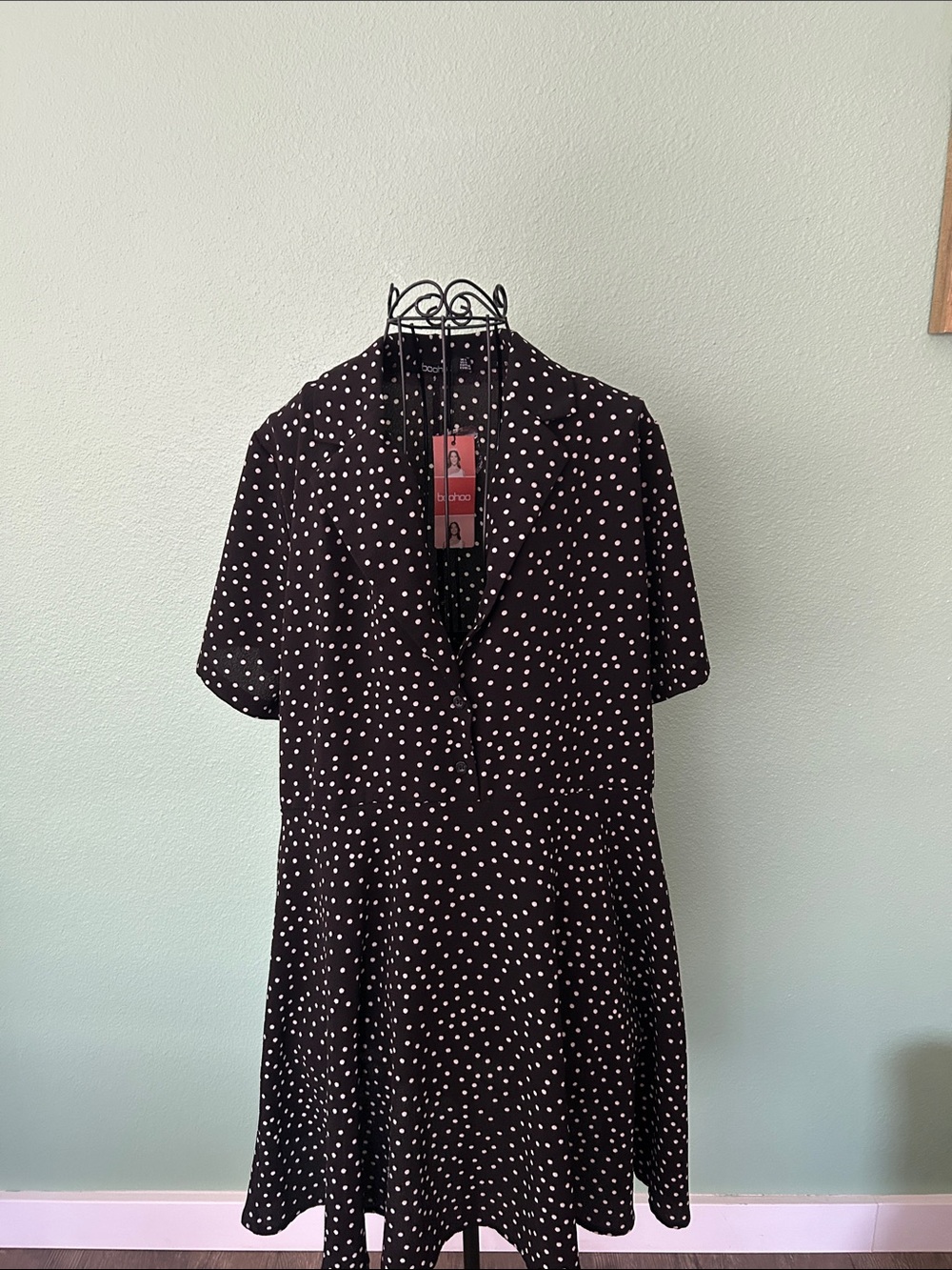 Boogoo Black and White Polka Dot Short Sleeve Tunic Skater Dress ladies size 14